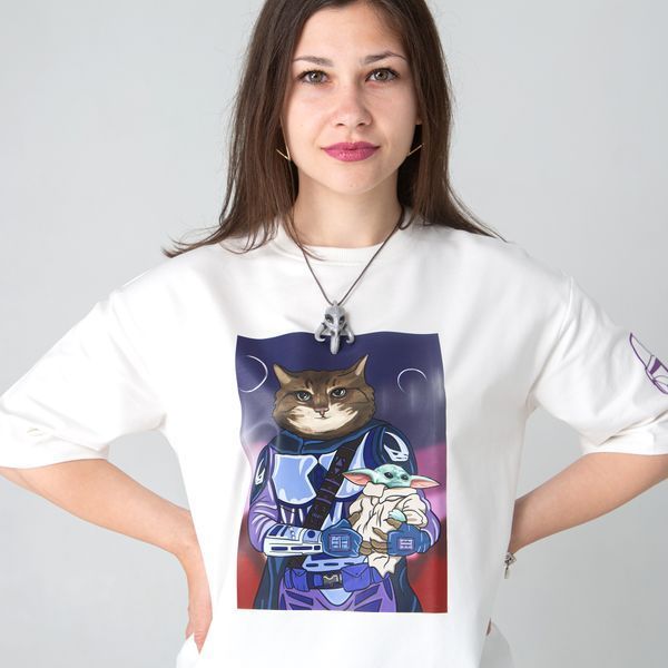 Жіноча футболка оверсайз з принтом кота Star Cats SC-TW-XS фото