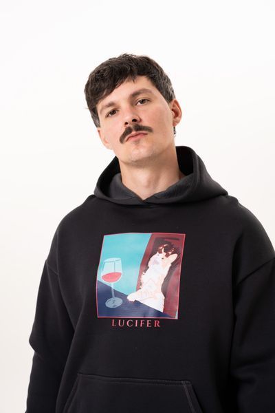 Мужское худи оверсайз с принтом кота Lucifer LU-HB-SM фото