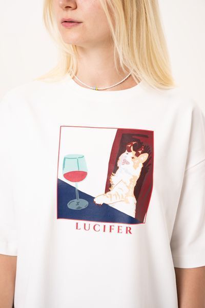 Жіноча футболка оверсайз з принтом кота Lucifer  wLU-TW-XS фото