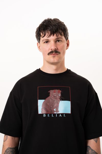 Чоловіча футболка оверсайз з принтом кота Belial BEL-TB-SM фото