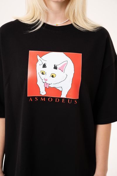 Жіноча футболка оверсайз з принтом кота Asmodeus wAS-TB-XS фото