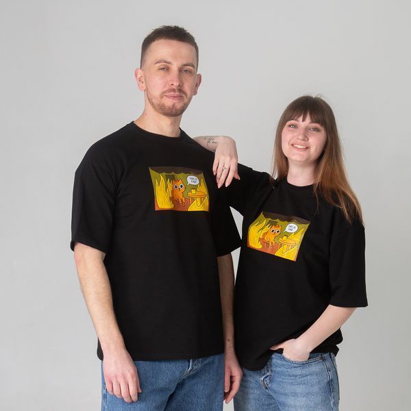 Женская футболка оверсайз с принтом кота This is Fine wTF-TB-XXL фото